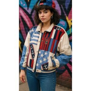 Mureli Vtg. 80’s 100% Silk Jacket Size XL Bomber Streetwear Shoulder Pads